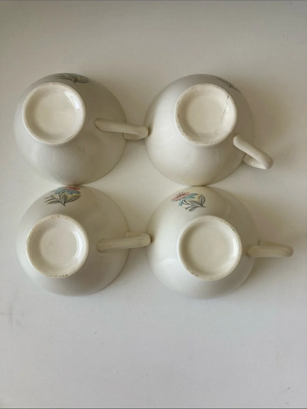 4 Vintage Steubenville Pottery Fairlane Pattern Tea Cup Floral Set